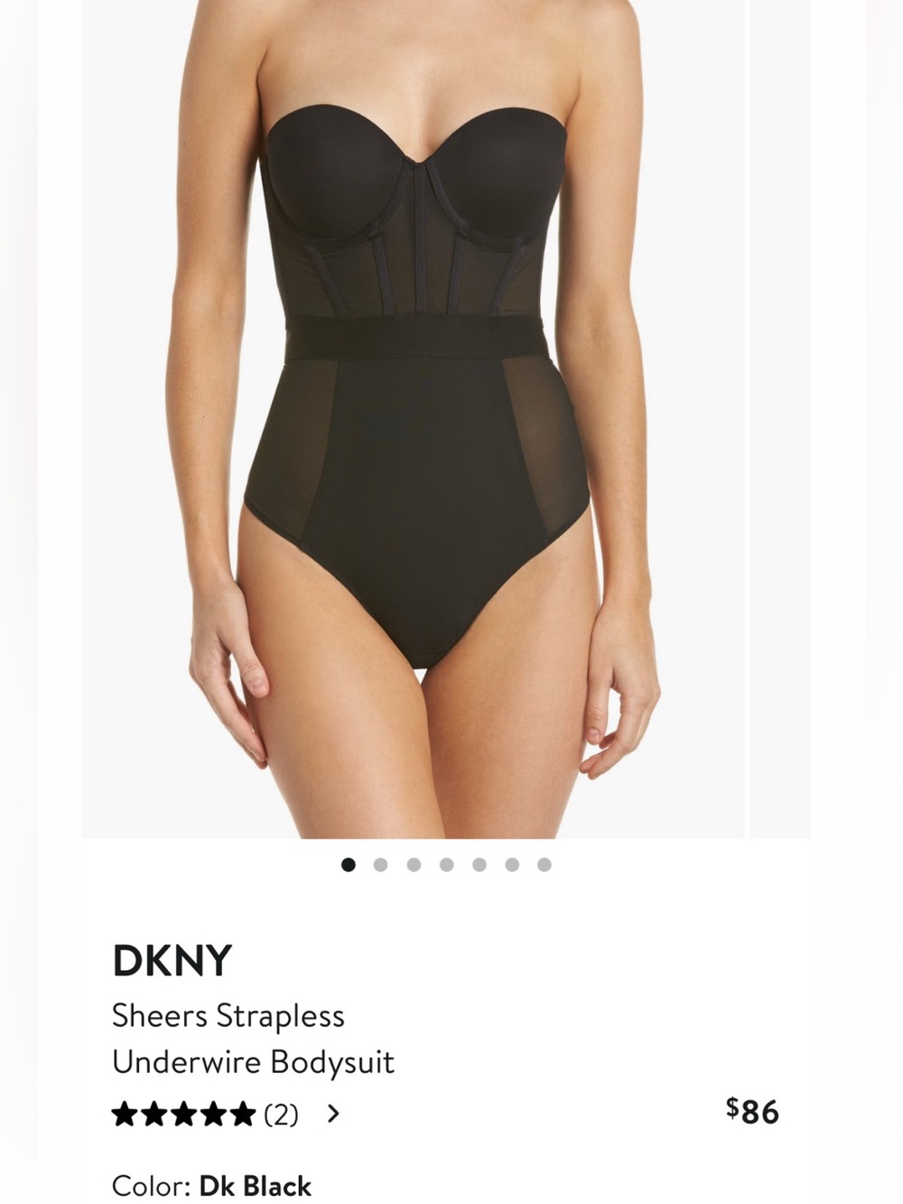 DKNY Black Strapless Sheer-Panel Underwire Bodysuit